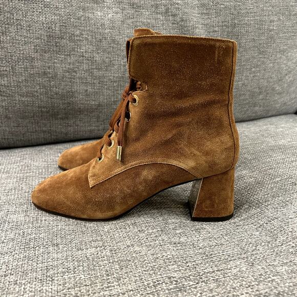 Marion Parke Stevie Suede Lace Up Boots Sz 9 Block Heel Tan Brown Ankle Booties - Picture 5 of 16